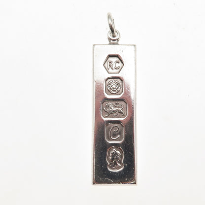 Carr’s of Sheffield 925 Sterling Silver Vintage 1977 Bar Charm Pendant