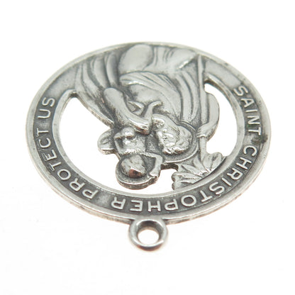 925 Sterling Silver Antique Art Deco St. Christopher Religious Charm Pendant