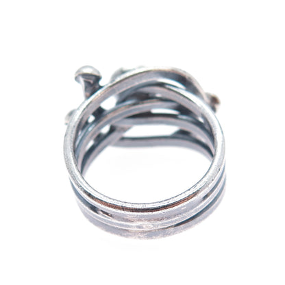925 Sterling Silver Vintage Real Black Onyx Modernist Oxidized Ring Size 9.25