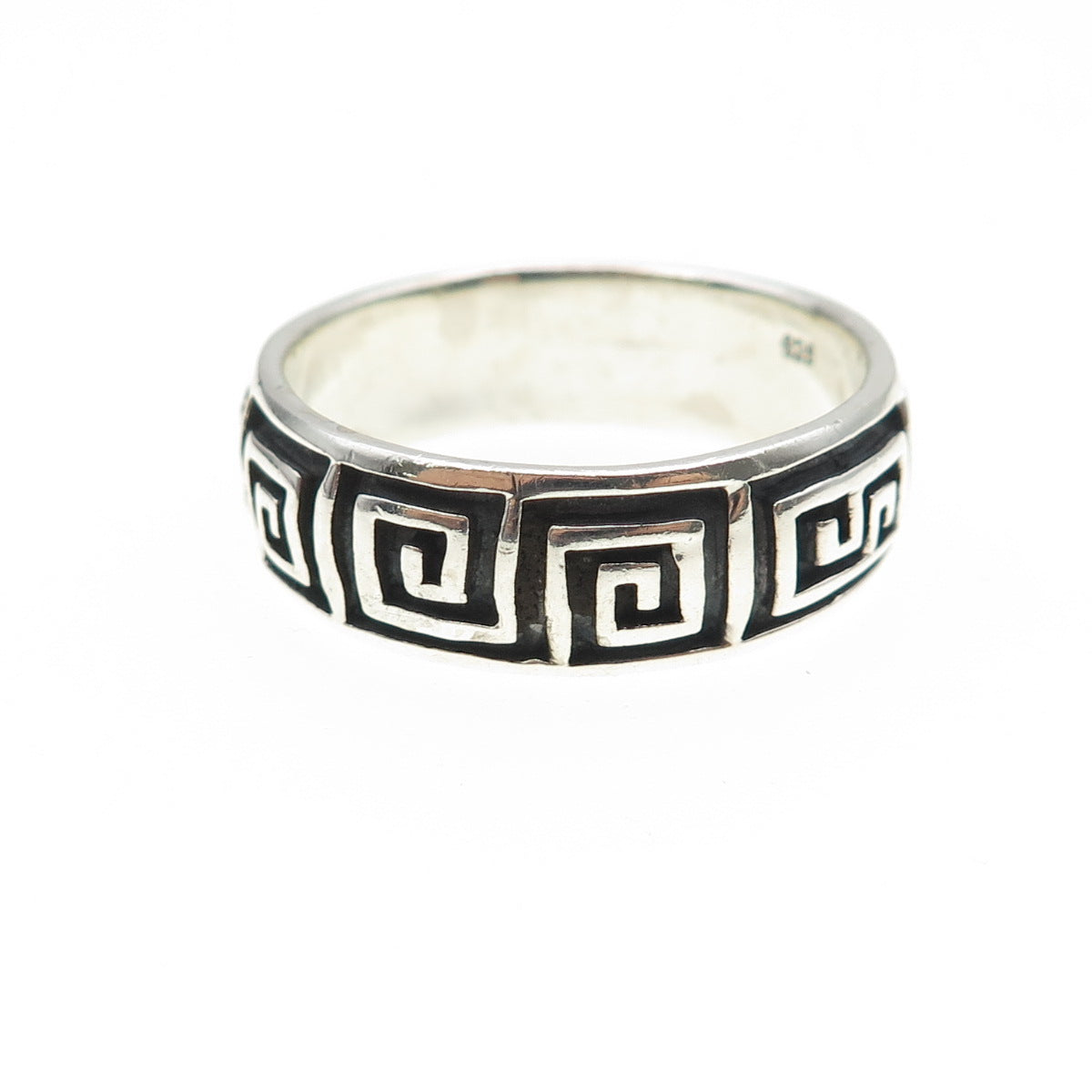 925 Sterling Silver Vintage Greek Maze Oxidized Band Ring Size 14.75