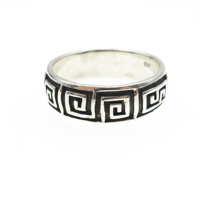925 Sterling Silver Vintage Greek Maze Oxidized Band Ring Size 14.75