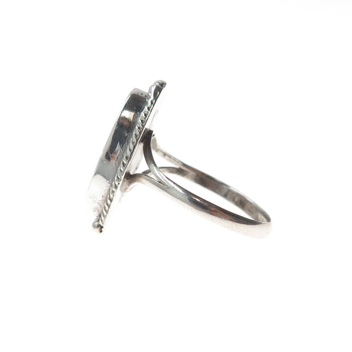 925 Sterling Silver Vintage Mexico Real Black Onyx Abalone Shell Ring Size 8.75