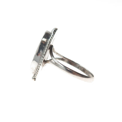 925 Sterling Silver Vintage Mexico Real Black Onyx Abalone Shell Ring Size 8.75