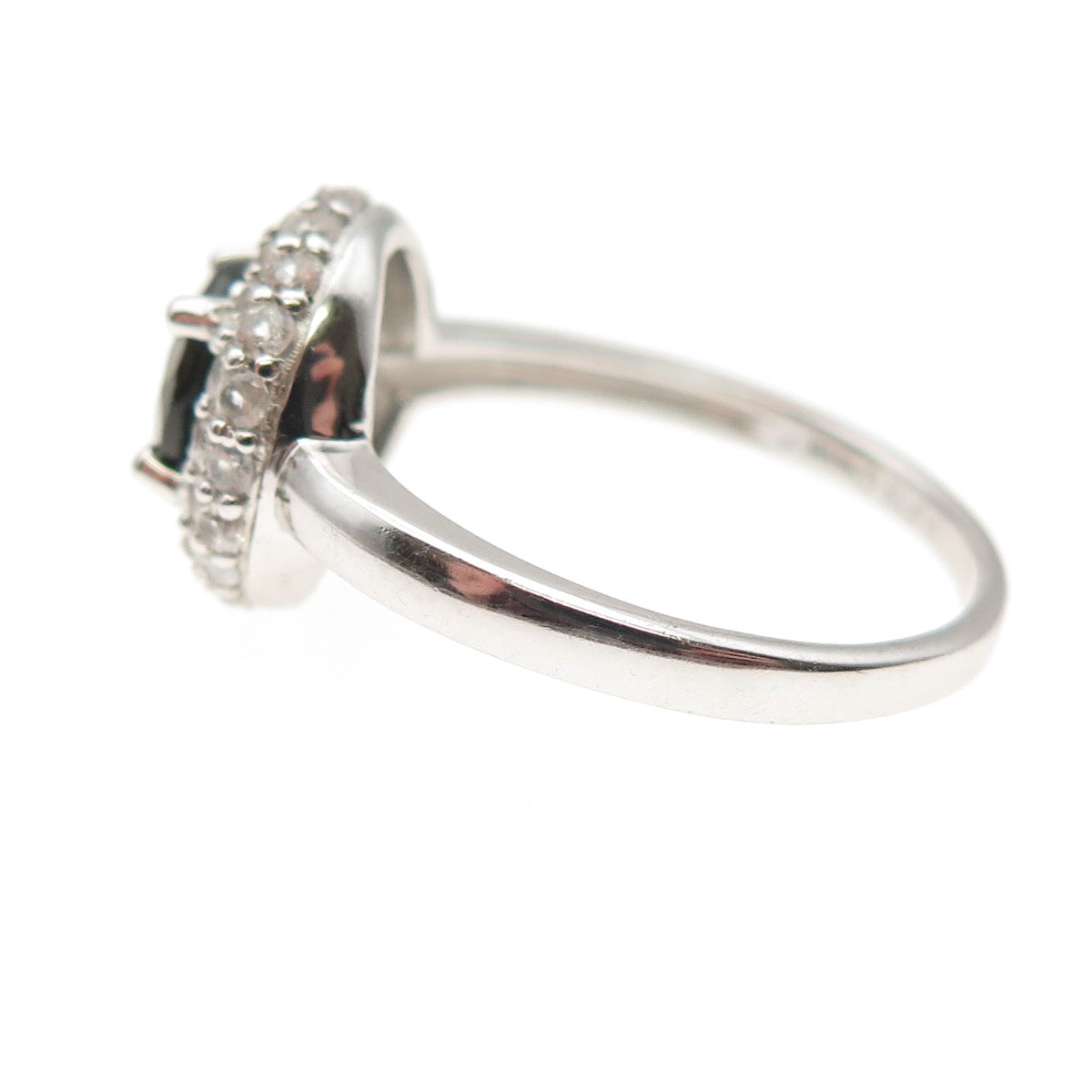 925 Sterling Silver Real Green Tourmaline & White Topaz Ring Size 9.25