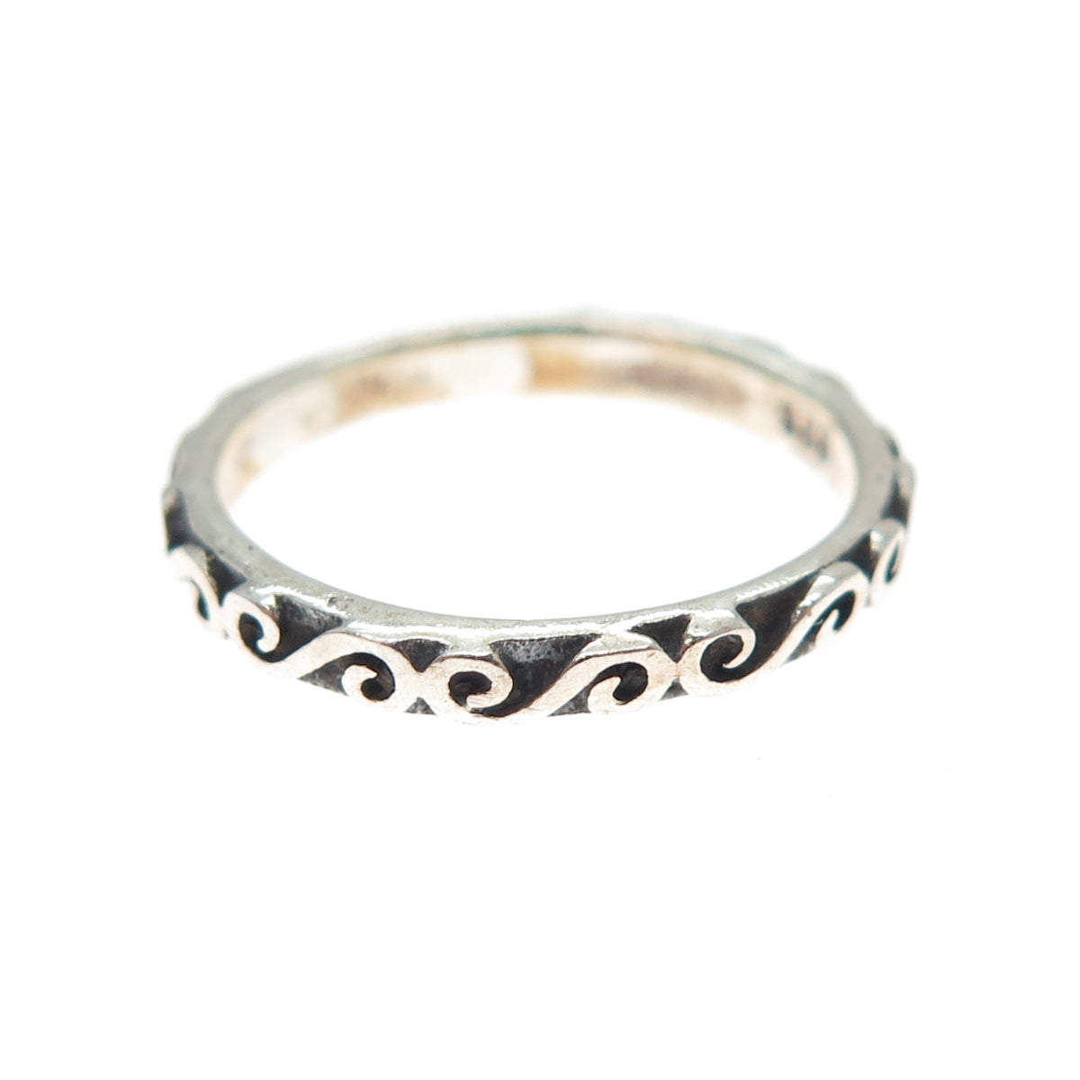 925 Sterling Silver Vintage Spiral Oxidized Stackable Band Ring Size 3.75