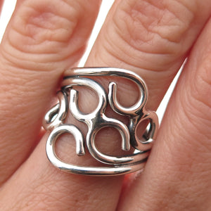 925 Sterling Silver Vintage Modernist Swirl Oxidized Ring Size 8