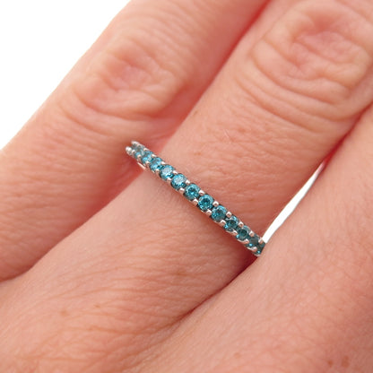 925 Sterling Silver Round-Cut Blue C Z Eternity All Around Band Ring Size 5