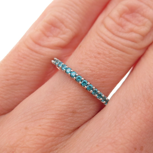925 Sterling Silver Round-Cut Blue C Z Eternity All Around Band Ring Size 5