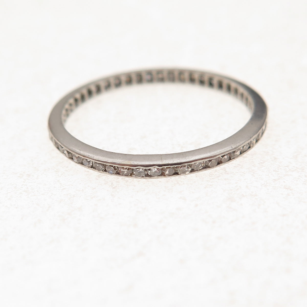 Platinum Antique Art Deco Real Diamond Stackable Eternity Band Ring Size 6.75