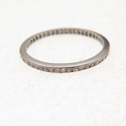 Platinum Antique Art Deco Real Diamond Stackable Eternity Band Ring Size 6.75