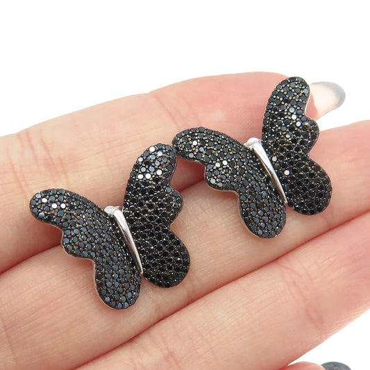 925 925 Sterling Silver Black C Z Butterfly Stud Earrings