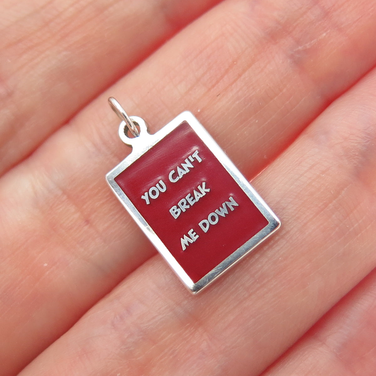 925 Sterling Silver Red Enamel You Can't Break Me Down Minimalist Charm Pendant