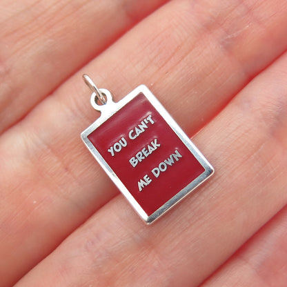 925 Sterling Silver Red Enamel You Can't Break Me Down Minimalist Charm Pendant