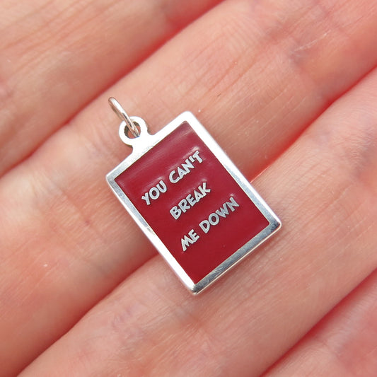 925 Sterling Silver Red Enamel You Can't Break Me Down Minimalist Charm Pendant