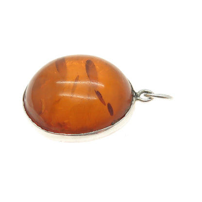 925 Sterling Silver Vintage Real Amber Modernist Pendant