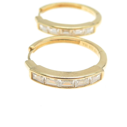 925 Sterling Silver Gold Plated Emerald-Cut Shaped C Z Huggie Earrings