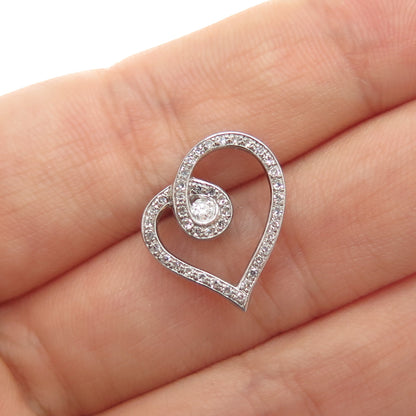 925 Sterling Silver Real Round-Cut Diamond Heart Minimalist Slide Pendant