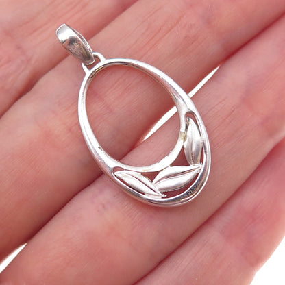 925 Sterling Silver 14K Gold Vintage Modernist Floral Leaf Charm Pendant