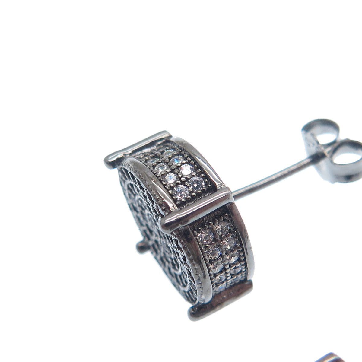 925 Sterling Silver Black Rhodium Real Round-Cut Black Spinel C Z Stud Earrings