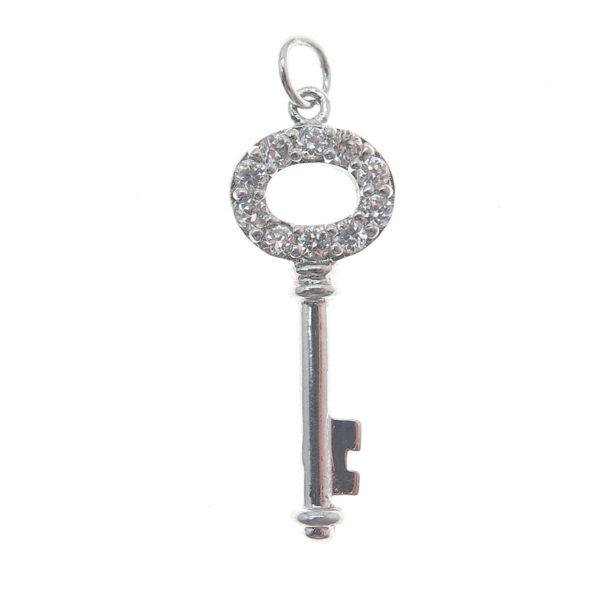 925 Sterling Silver Round-Cut C Z Key Minimalist Charm Pendant