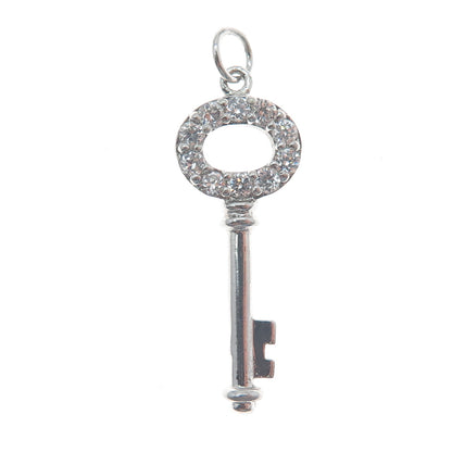925 Sterling Silver Round-Cut C Z Key Minimalist Charm Pendant
