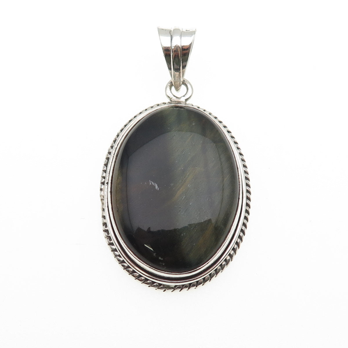 925 Sterling Silver Vintage Real Cabochon Tiger Eye Charm Pendant