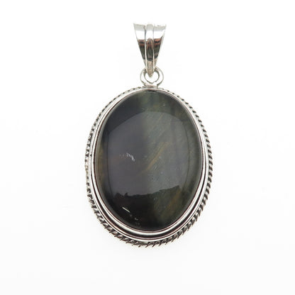 925 Sterling Silver Vintage Real Cabochon Tiger Eye Charm Pendant