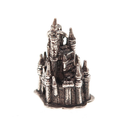 Disney 925 Sterling Silver Vintage Cinderella Castle Oxidized 3D Charm Pendant