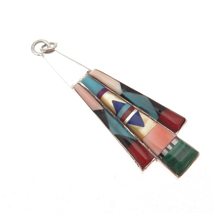 Old Pawn 925 Sterling Turquoise Malachite Sugilite Lapis Coral Onyx MOP Pendant