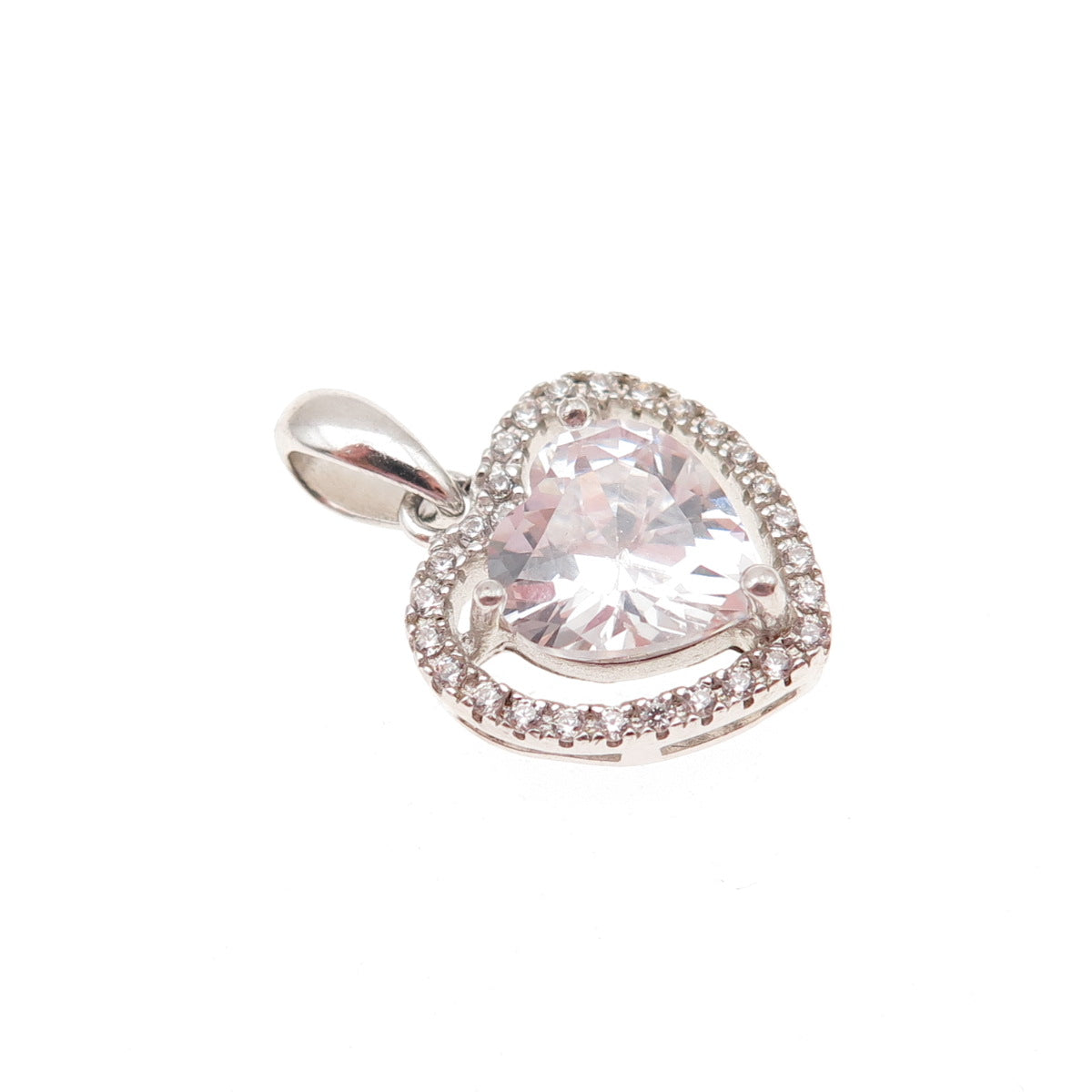 925 Sterling Silver Heart & Round-Cut C Z Mini Charm Pendant