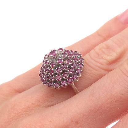 925 Sterling Silver Antique Art Deco Real Round-Cut Ruby Ring Size 5.25