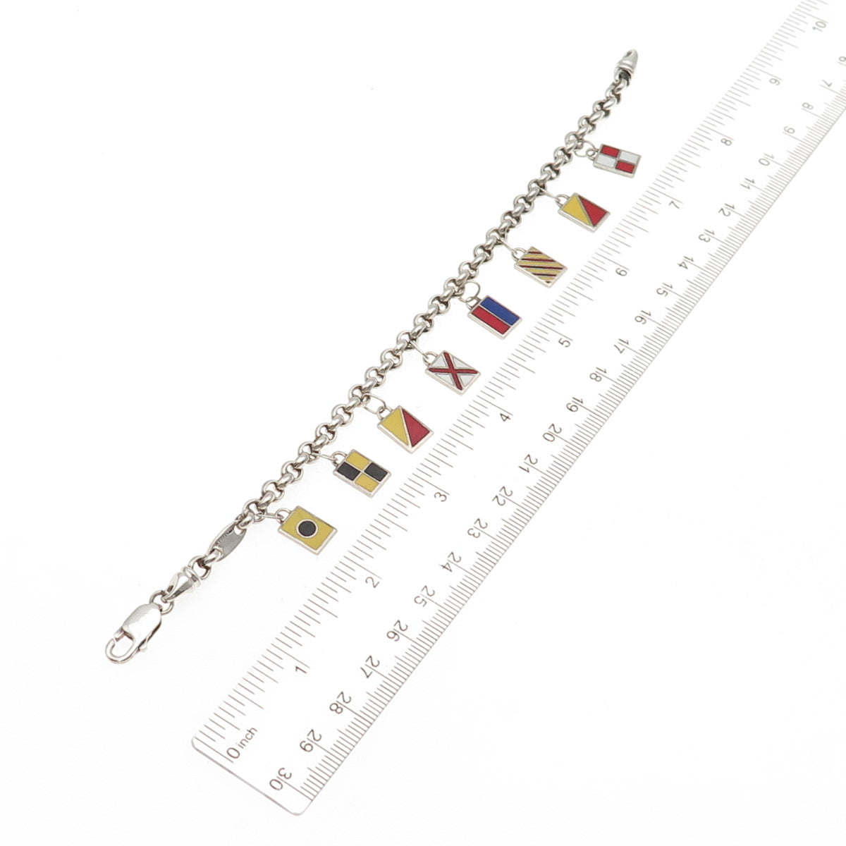 925 Sterling Silver Vintage London Ship’s Flags I Love You Charm Bracelet 7.75"