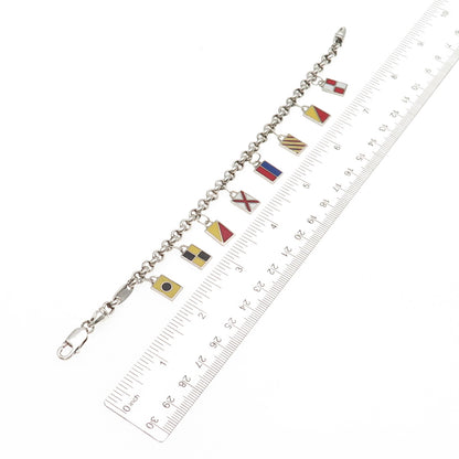 925 Sterling Silver Vintage London Ship’s Flags I Love You Charm Bracelet 7.75"
