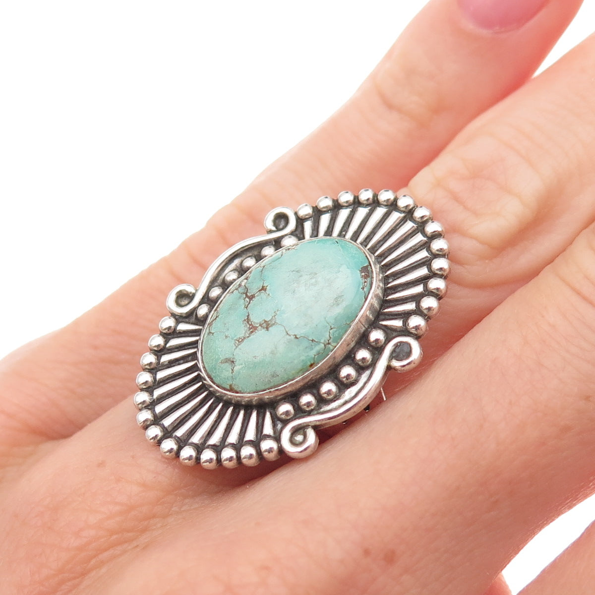Old Pawn Sterling Silver Vintage Southwestern Tyrone Turquoise Ring Size 5