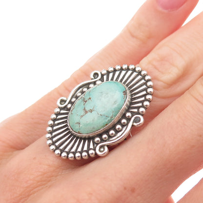 Old Pawn Sterling Silver Vintage Southwestern Tyrone Turquoise Ring Size 5