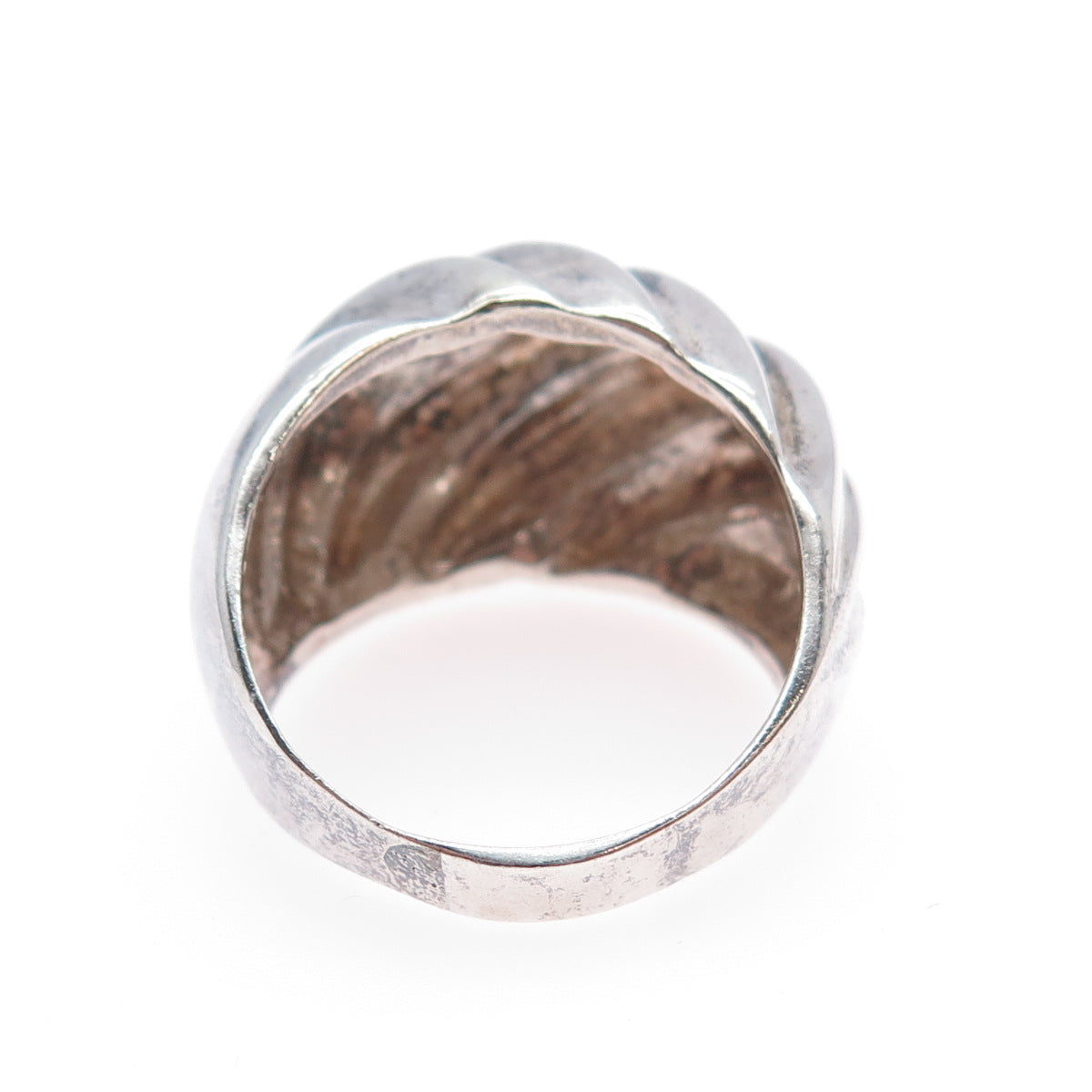 925 Sterling Silver Vintage Mexico Modernist Ribbed Dome Oxidized Ring Size 11.5