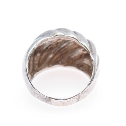 925 Sterling Silver Vintage Mexico Modernist Ribbed Dome Oxidized Ring Size 11.5