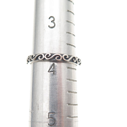925 Sterling Silver Vintage Swirl Stackable Oxidized Band Ring Size 4