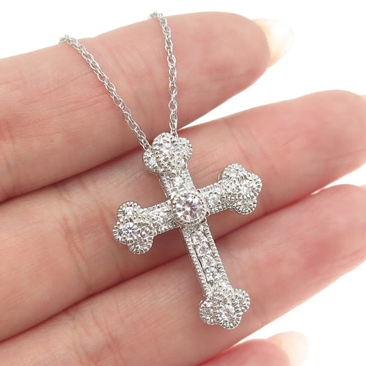 925 Sterling Silver C Z Cross Pendant Prince-of-Wales Chain Necklace 18"