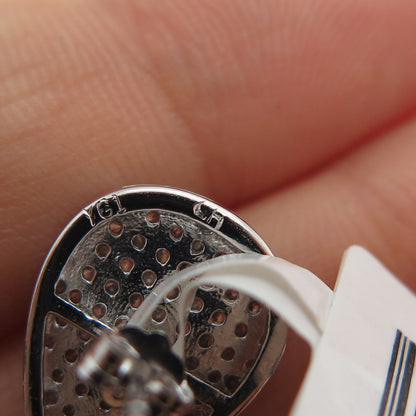 925 Sterling Silver Round-Cut C Z Teardrop Earrings