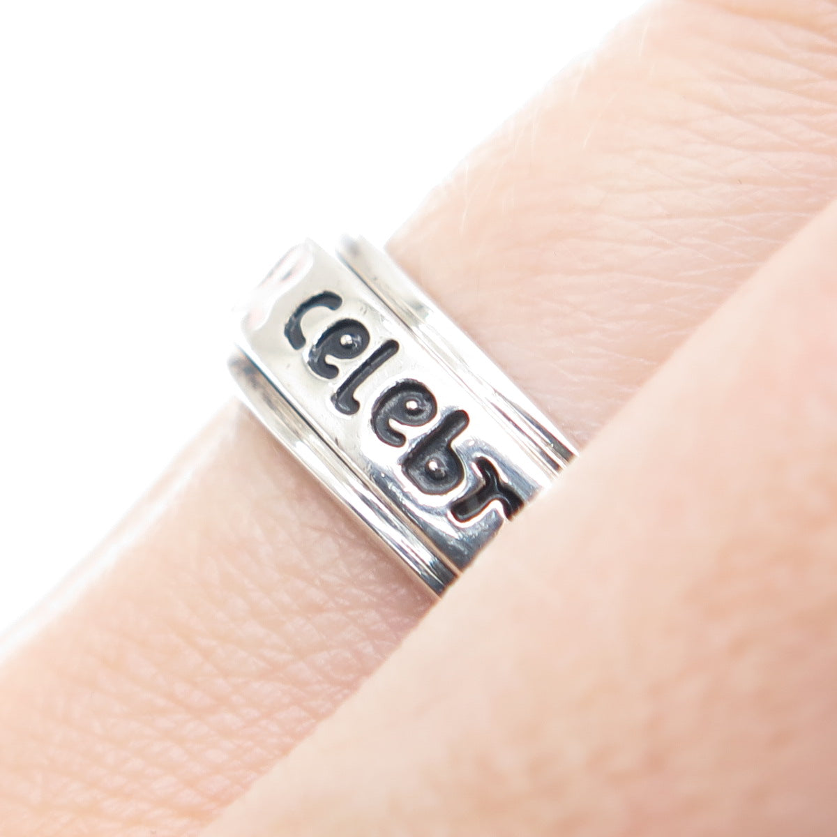 925 Sterling Vintage Enamel Celebrate Courage Cancer Ribbon Spin Ring Size 9.25