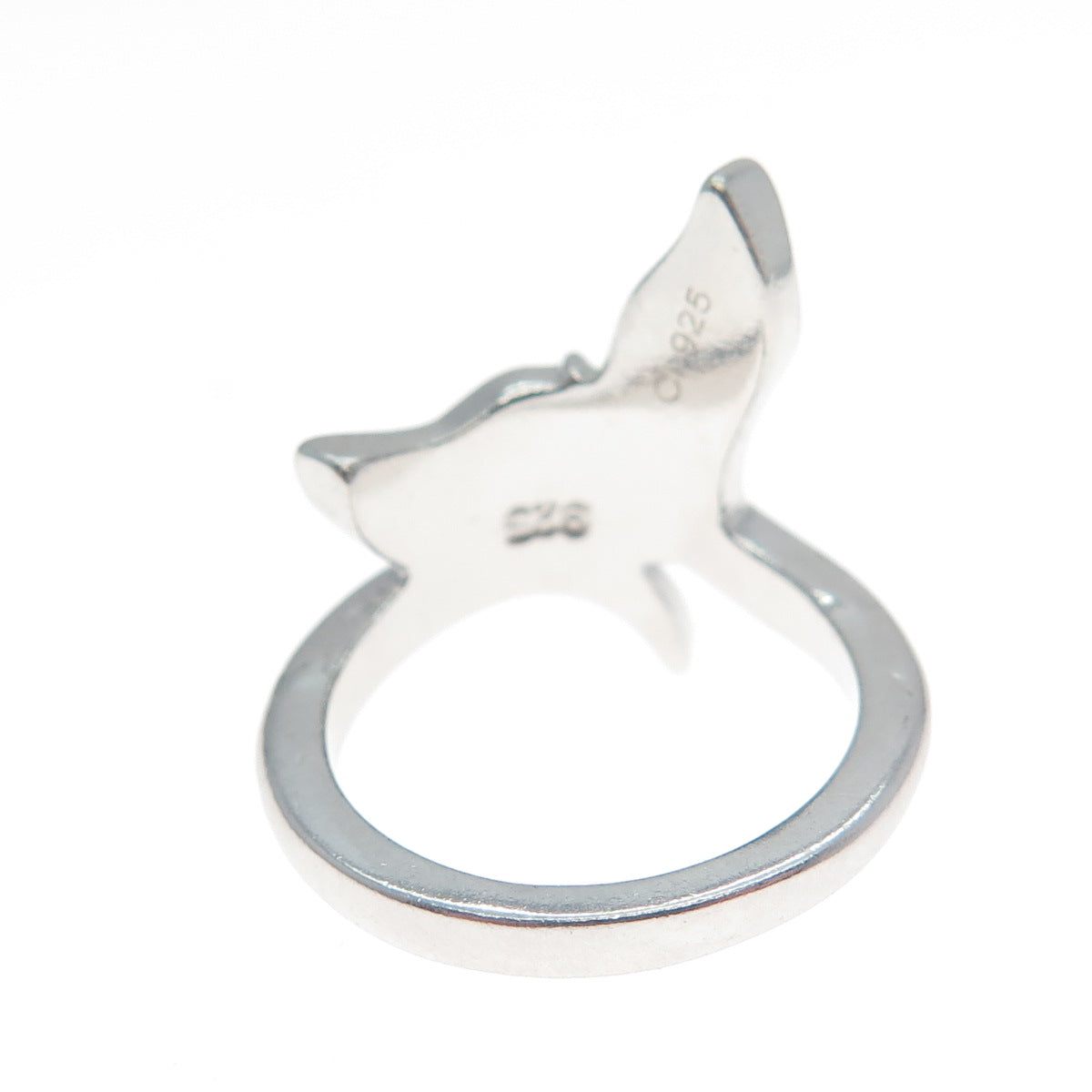 925 Sterling Silver Real Blue Opal Gemstone Whale's Tail Ring Size 5