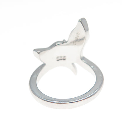 925 Sterling Silver Real Blue Opal Gemstone Whale's Tail Ring Size 5