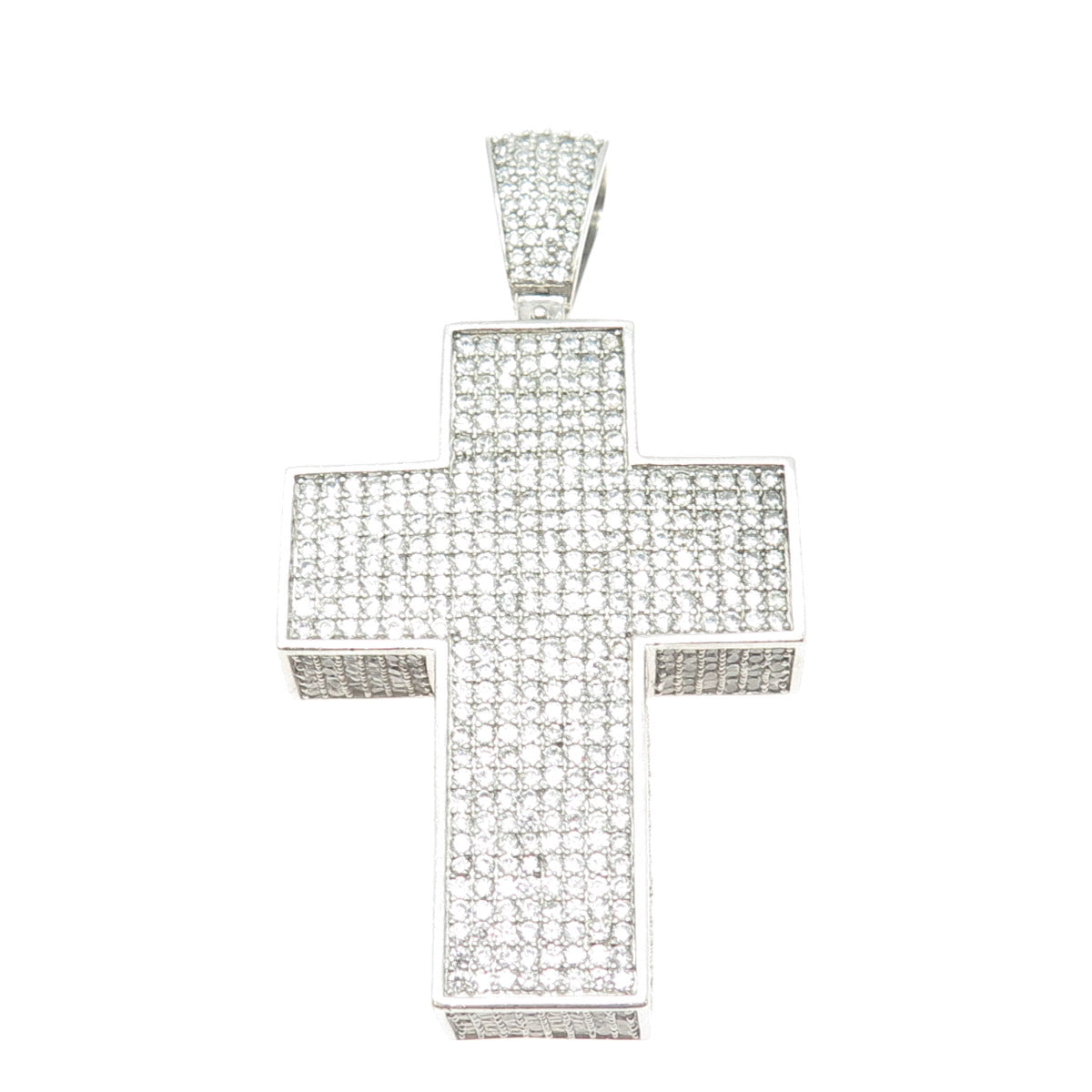 925 Sterling Silver Round-Cut C Z Sparkling Cross Pendant