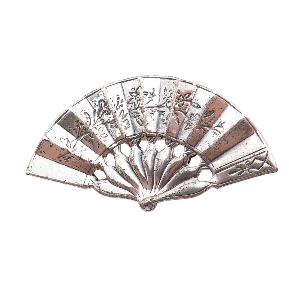 JewelArt 925 Sterling Silver Antique Art Deco Fan Oxidized Pin Brooch