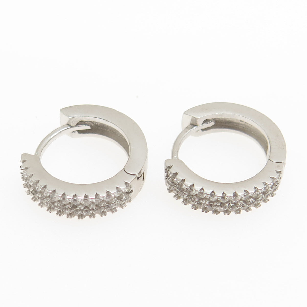 925 Sterling Silver Round-Cut C Z Hoop Earrings