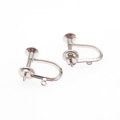 925 Sterling Silver Antique Art Deco Charm Holder Screw Back Earrings