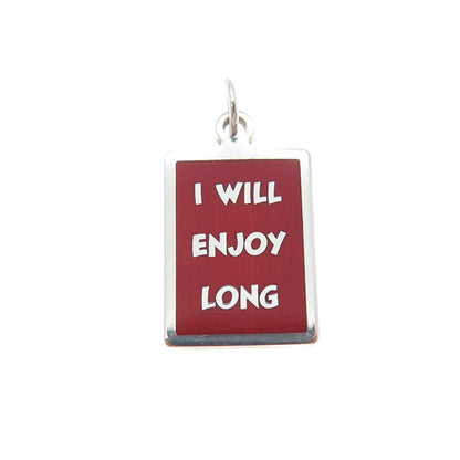 925 Sterling Silver Red Enamel I Will Enjoy Long Minimalist Charm Pendant