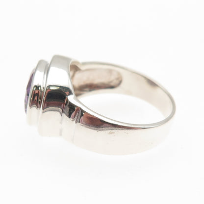 925 Sterling Silver Vintage Real Oval-Cut Amethyst Modernist Ring Size 9