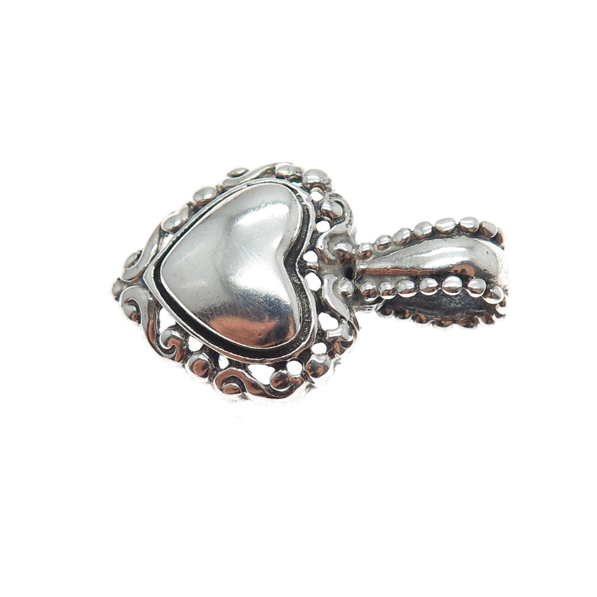 925 Sterling Silver Vintage Mexico Ornate Heart Oxidized Charm Pendant